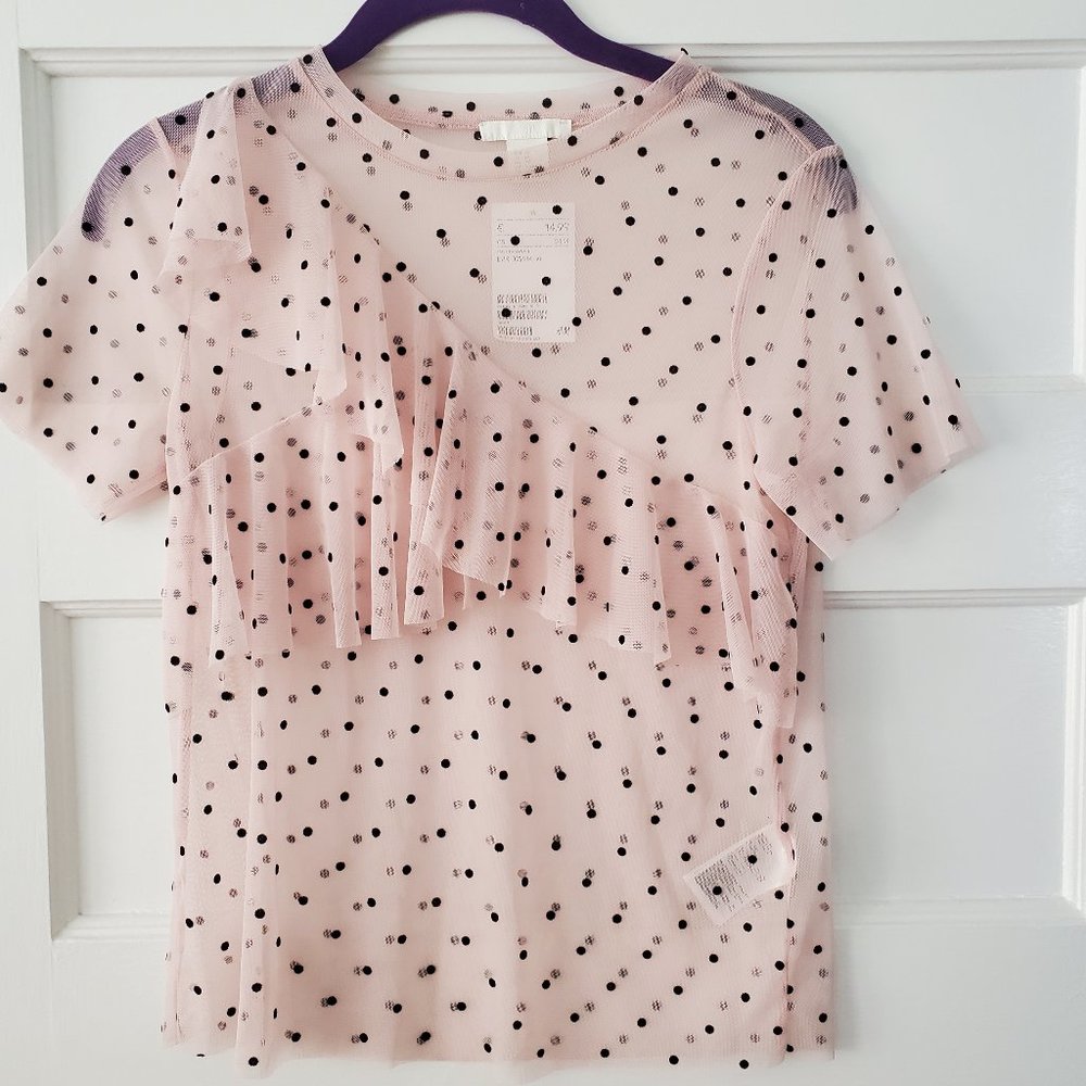 Polka dot pink mesh top